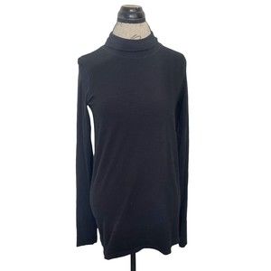 Black Turtleneck Womens Sz Large Soft Cozy Long Sleeve Stretch Preppy Geek Emo